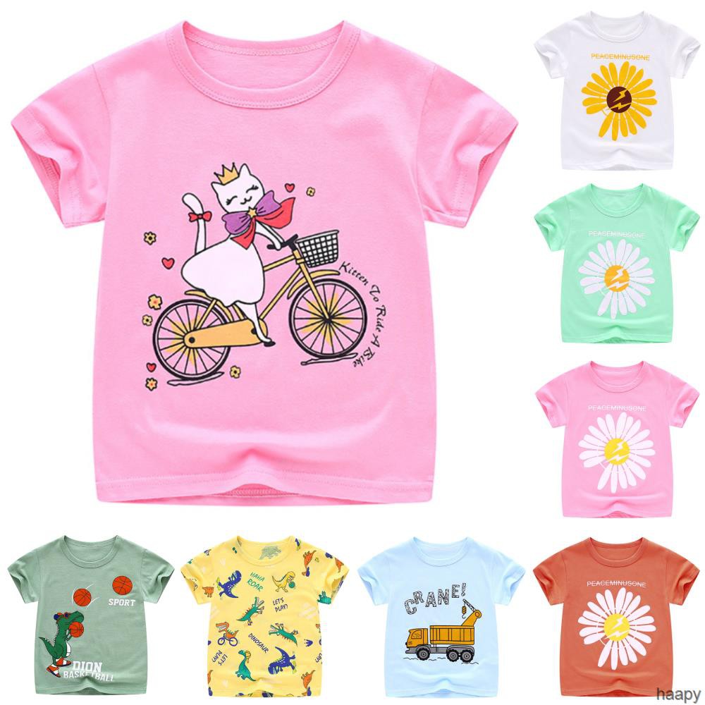 Áo Thun Tay Ngắn Chất Liệu Cotton Cao Cấp Họa Tiết Hoạt Hình Thời Trang Mùa Hè Theo Phong Cách Hàn Quốc Cho Bé