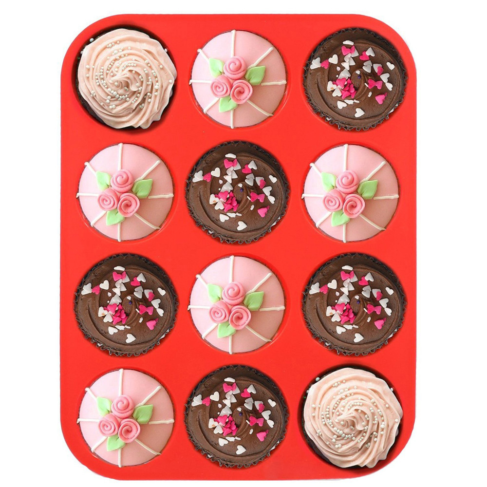 Khuôn Silicone Làm Bánh Cupcake 12 / 24 Ngăn Chống Dính Nhiều Màu