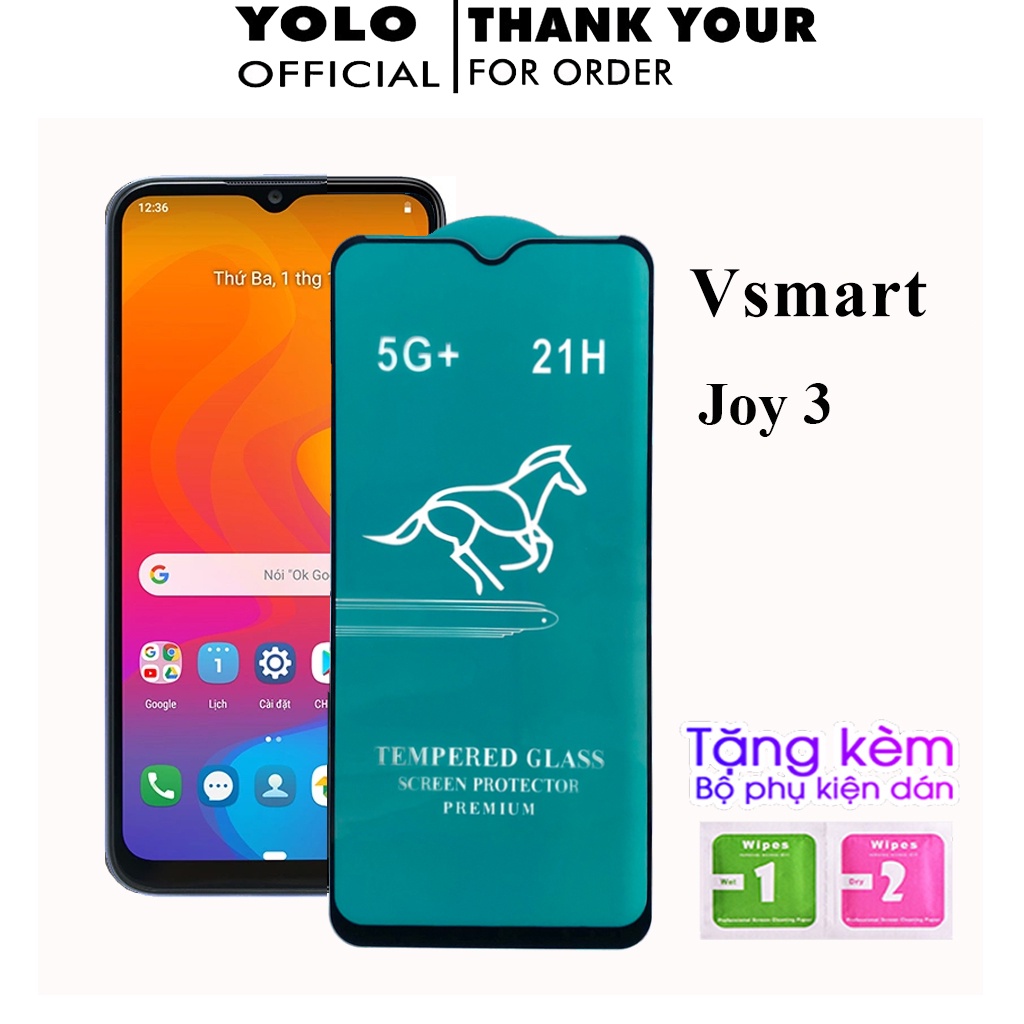 Kính Cường Lực Vsmart Joy 3 Full Màn Trong Suốt 9D 21H Cảm ứng mượt mà độ bền cao Tặng Kèm Khăn lau [FM]