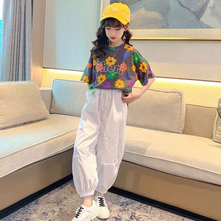 Set Áo Thun Ngắn Tay + Quần Ống Rộng Thời Trang Cho Bé Gái