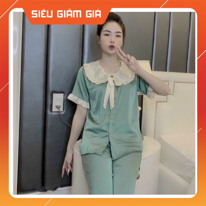 Đồ Ngủ pijama nữ,Đồ Bộ Nữ tiểu thư phối bèo quần dài áo cộc