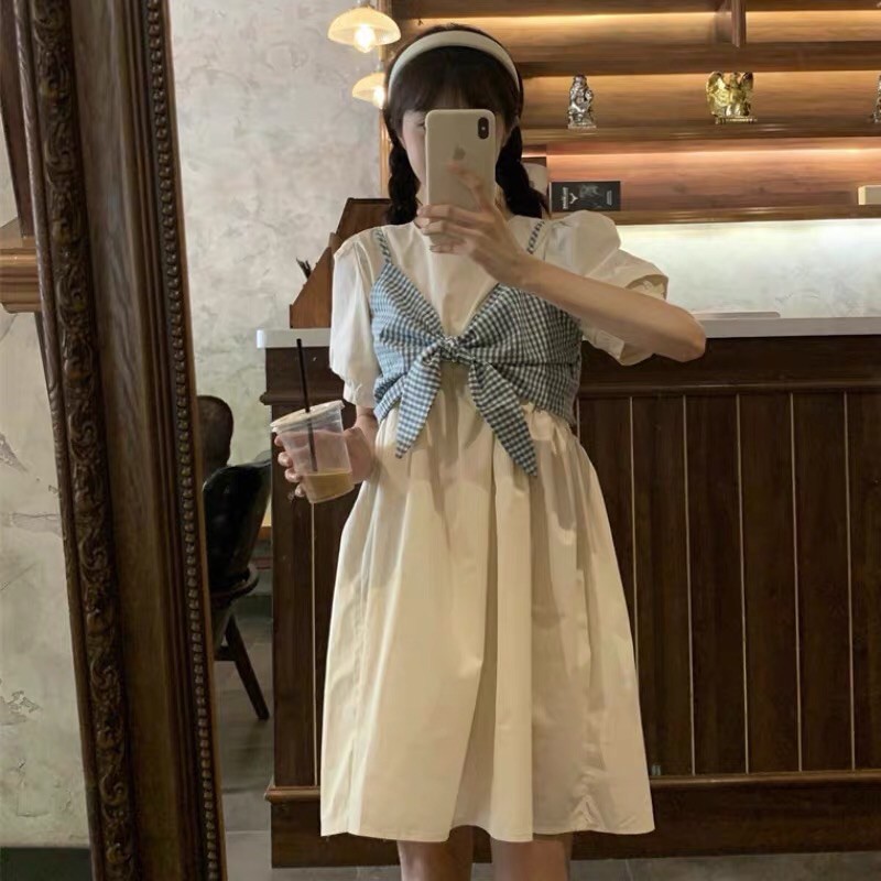 VÁY BABYDOLL PHỐI KẺ CARO THẮT NƠ