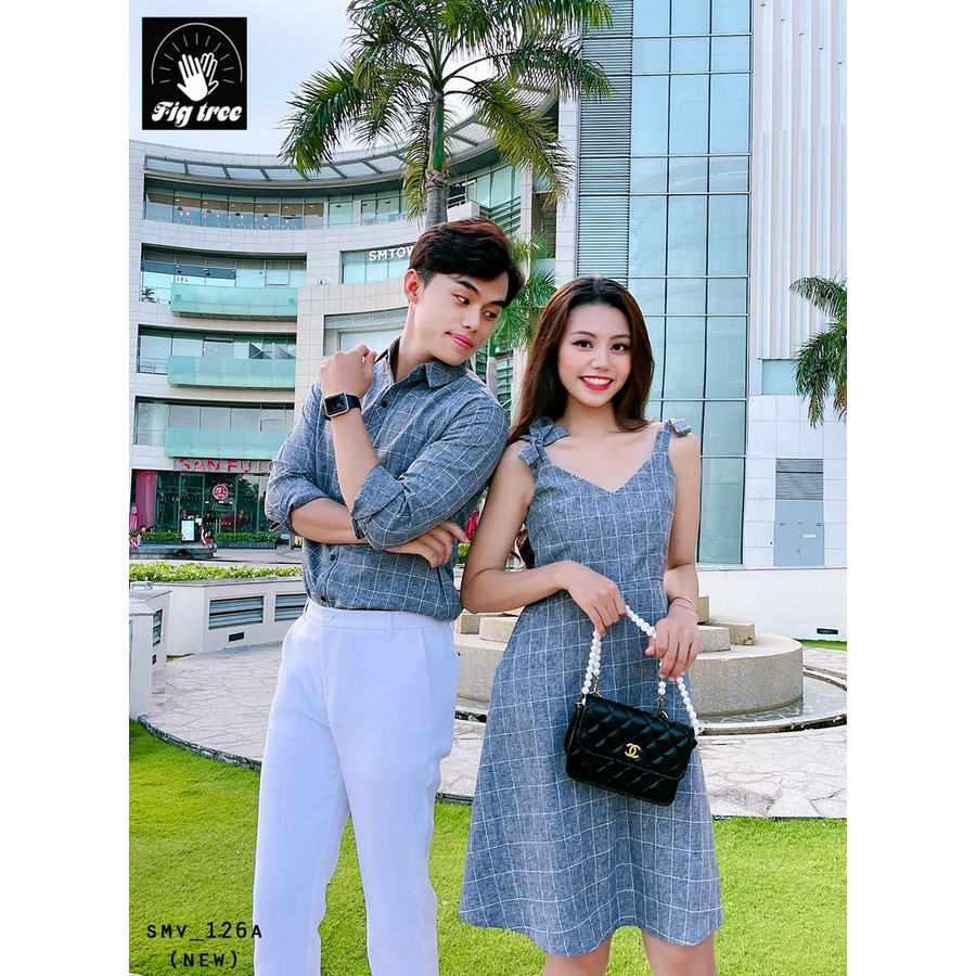 Set Đồ Đôi Fig Tree  Sọc Caro Xám Siêu Hót