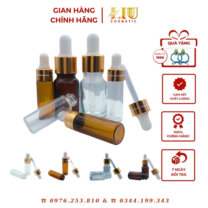 CHAI CHIẾT SERUM TINH DẦU 5ML-10ML THỦY TINH BÓP GIỌT- CHAI LỌ CHIẾT MỸ PHẨM