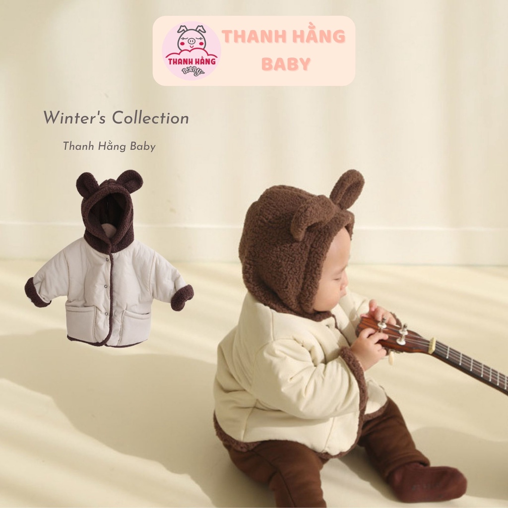 Áo khoác phao cho bé trai bé gái Thanh hằng baby từ 7 - 15 Kg lót lông mặc được hai mặt giữ ấm cơ thể cho trẻ