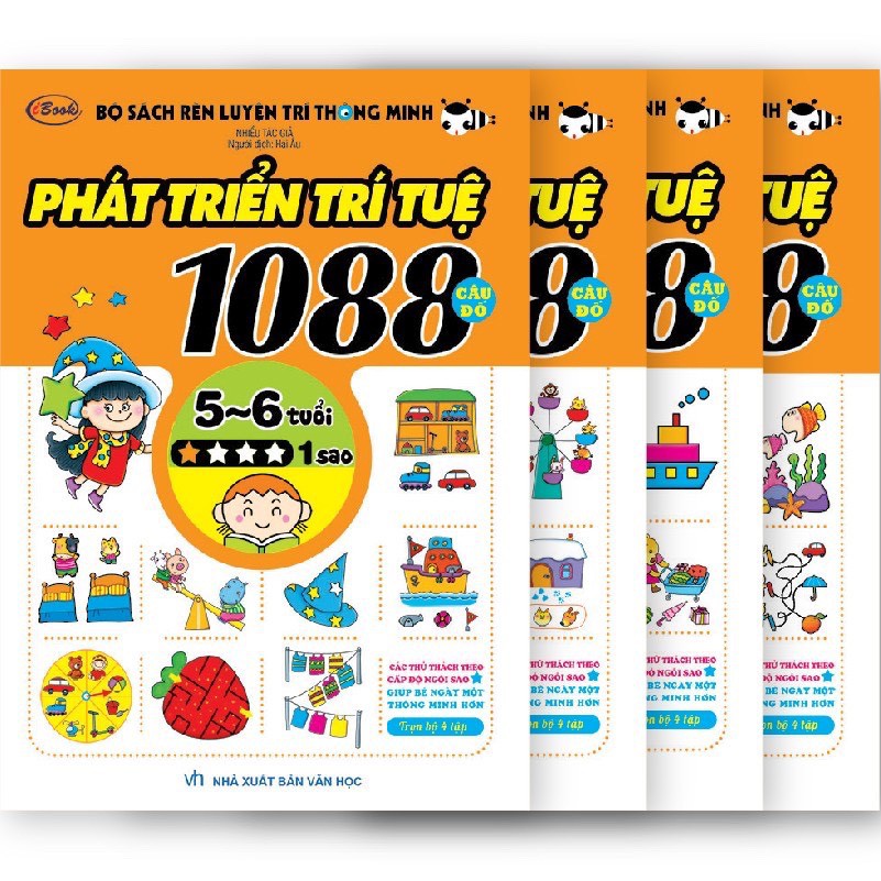 Sách - Combo 4 cuốn: Phát Triển Trí Tuệ 1088 Câu Đố - (Từ 5 Đến 6 Tuổi) - Tái Bản 2019