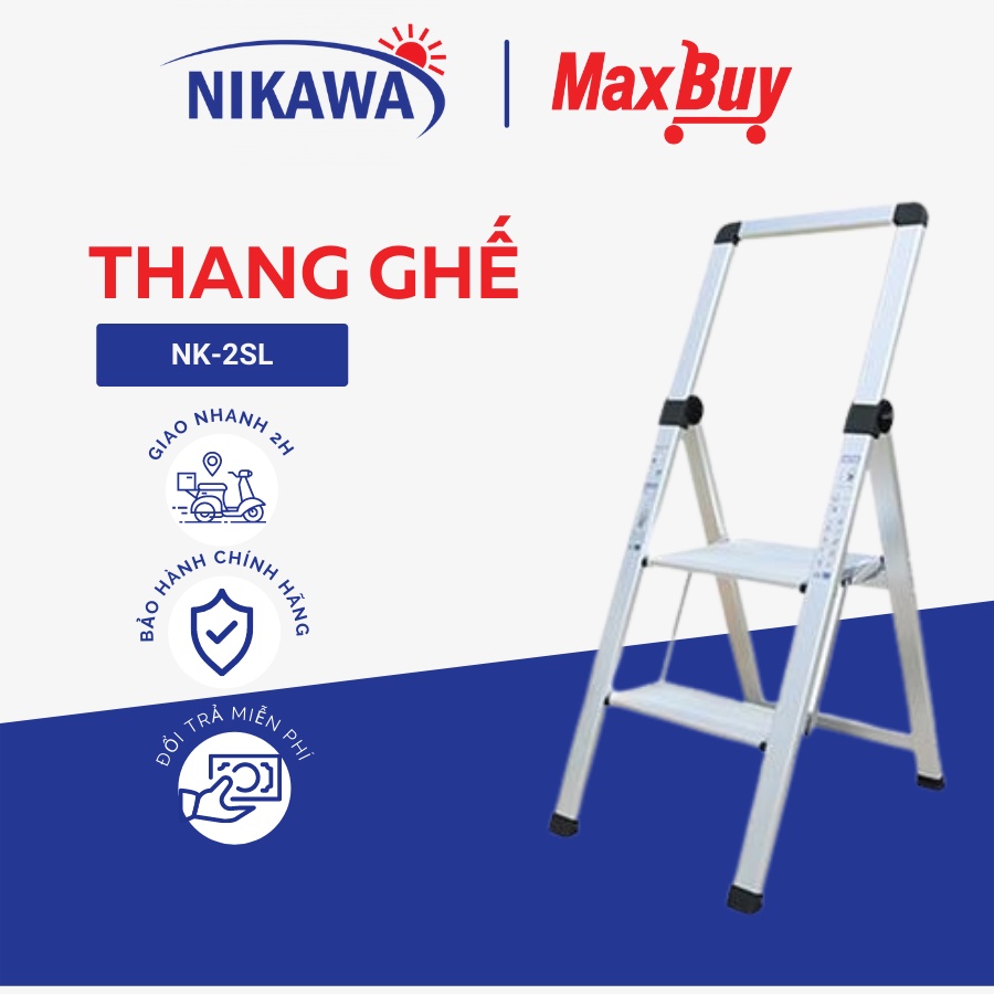 Thang nhôm, thang ghế Nikawa NK-2SL, 2 bậc siêu mỏng, siêu bền, nhập khẩu Nhật Bản, bảo hành 18 tháng