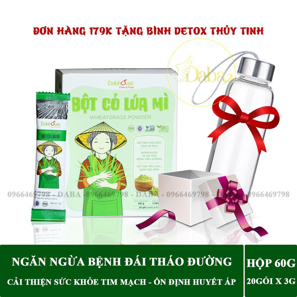 Bột Cỏ Lúa Mì Sấy Lạnh Nguyên Chất Dalahouse Hộp 60g( 20 gói x 3g ) giảm cân, ngăn ngừa bệnh tiểu đường