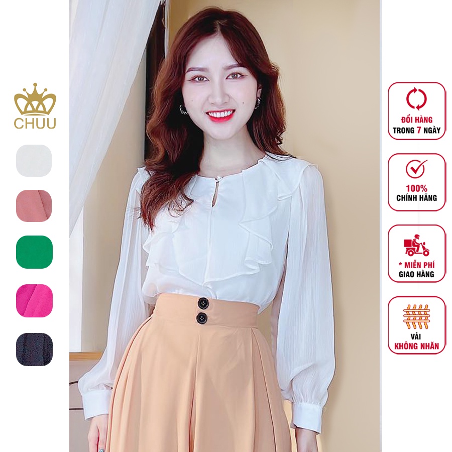 Áo sơ mi công sở nữ tay phồng cổ bèo nhọn CHUU A60013