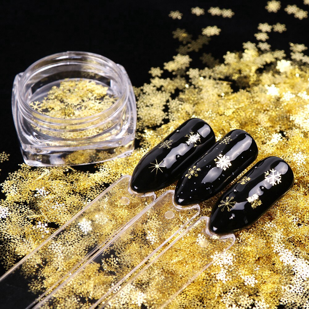 1 Bottle Hollow Out Gold Nail Glitter Sequins Snowflakes Mixed Design Decorations