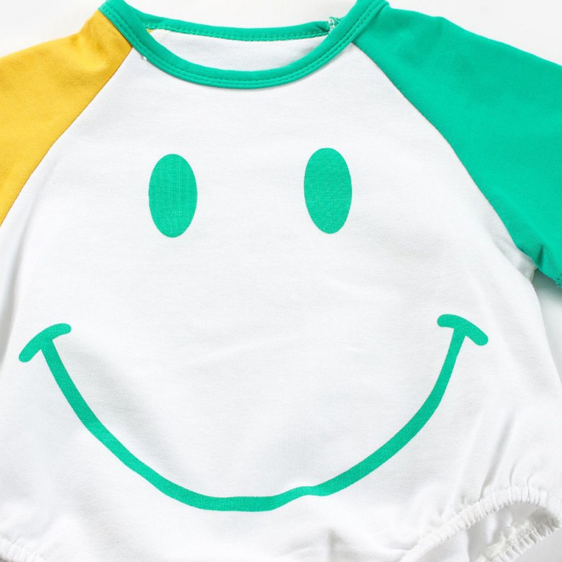 Bộ đồ liền thân tay ngắn in hình mặt cười dành cho bé sơ sinh