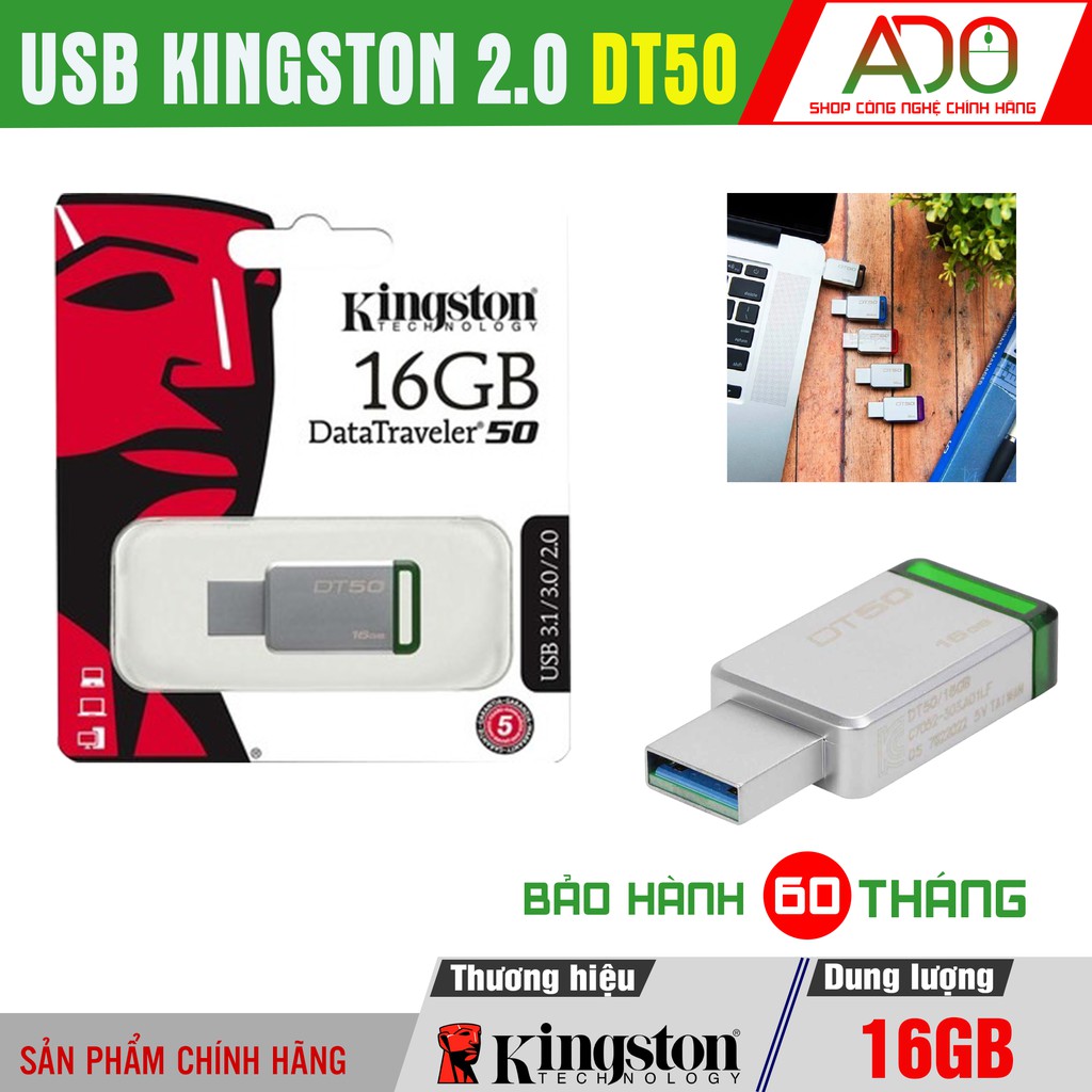 [CHÍNH HÃNG] USB Kingston DT50 16GB – Kingston DataTraveler – Vỏ thép thời trang, nhỏ gọn - BH 5 năm