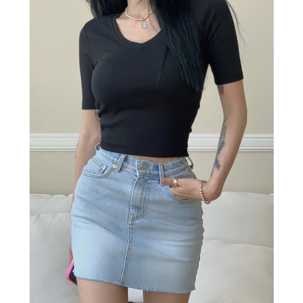 Chân váy quần basic jean denim form hàn 2022