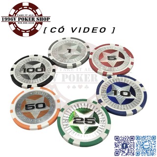 Lẻ cọc phỉnh POKER chip POKER ABS chơi bài có số HÌNH NGÔI SAO CASINO số 1, 2, 5, 10, 20, 50, 100, 500, 1000
