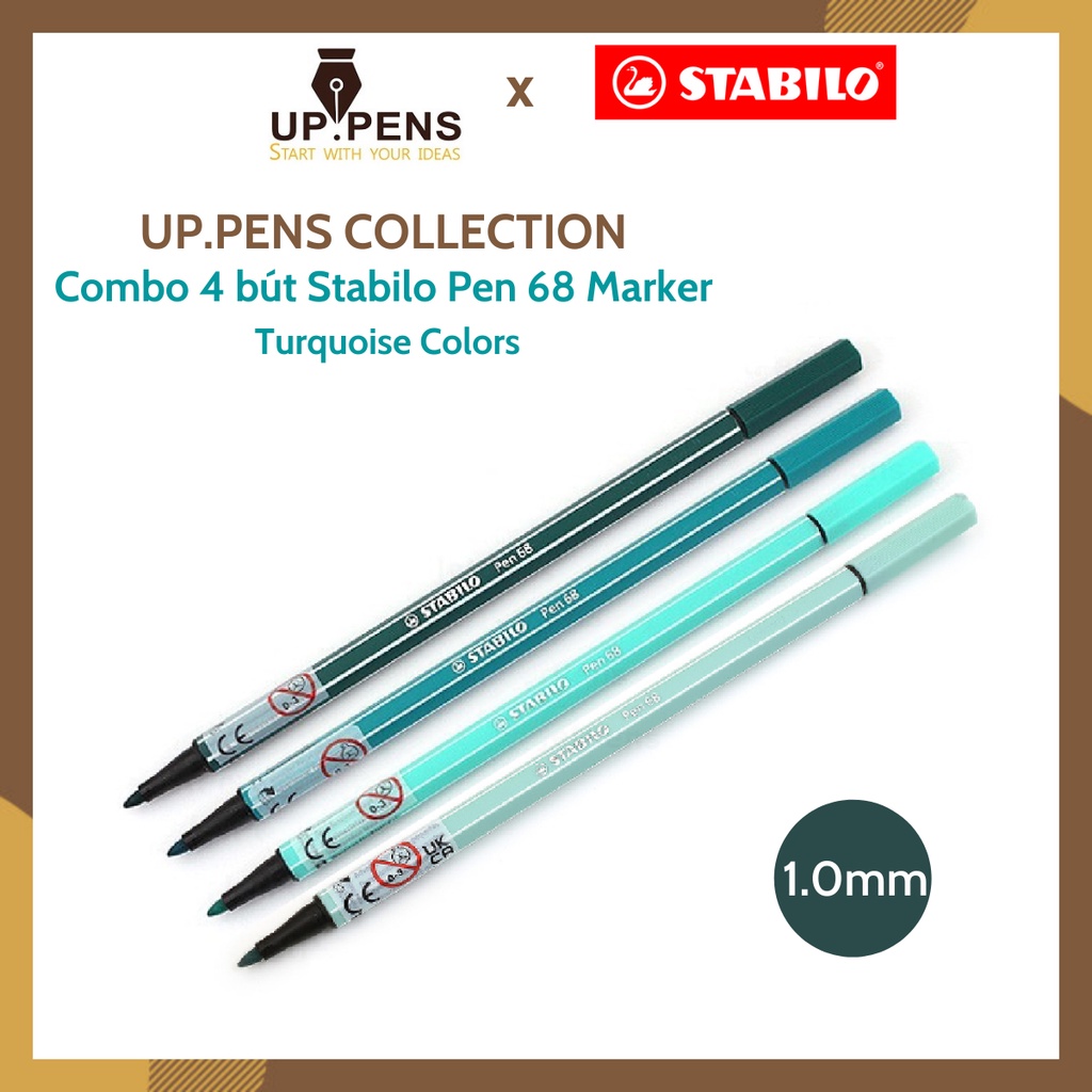 Combo 4 bút lông màu Stabilo Pen 68 Marker – 1.0mm – Turquoise Colors