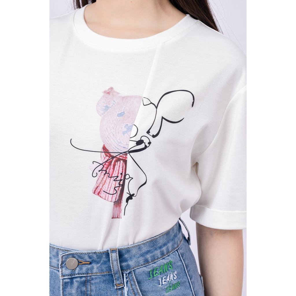 Áo thun nữ Fiona cổ tròn dáng suông áo phông nữ in họa tiết hình gấu cách điệu trẻ trung F521167