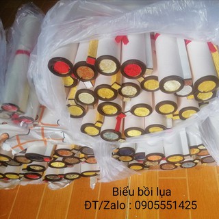 Bộ 4 TẤM biểu lụa  đỏ thư pháp /Giấy viết thư pháp liễn bồi lụa
