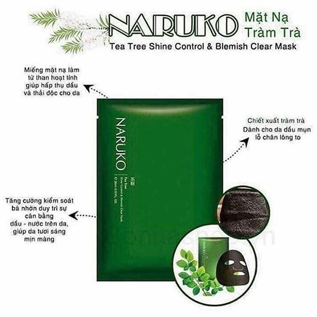 Hộp 8 Miếng Mặt Nạ Kiểm Soát Dầu Và Mụn Trà Tràm Naruko Tea Tree 26ml/m (Bản Đài)