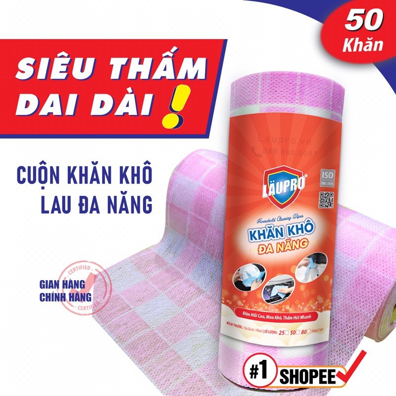 Combo 3 cuộn khăn lau đa năng chất liệu vải không dệt có thể giặt chính hãng Laupro