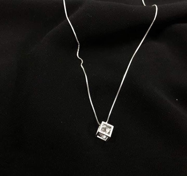 Dây chuyền bạc hình hộp đá trắng siêu sang chảnh giá tốt