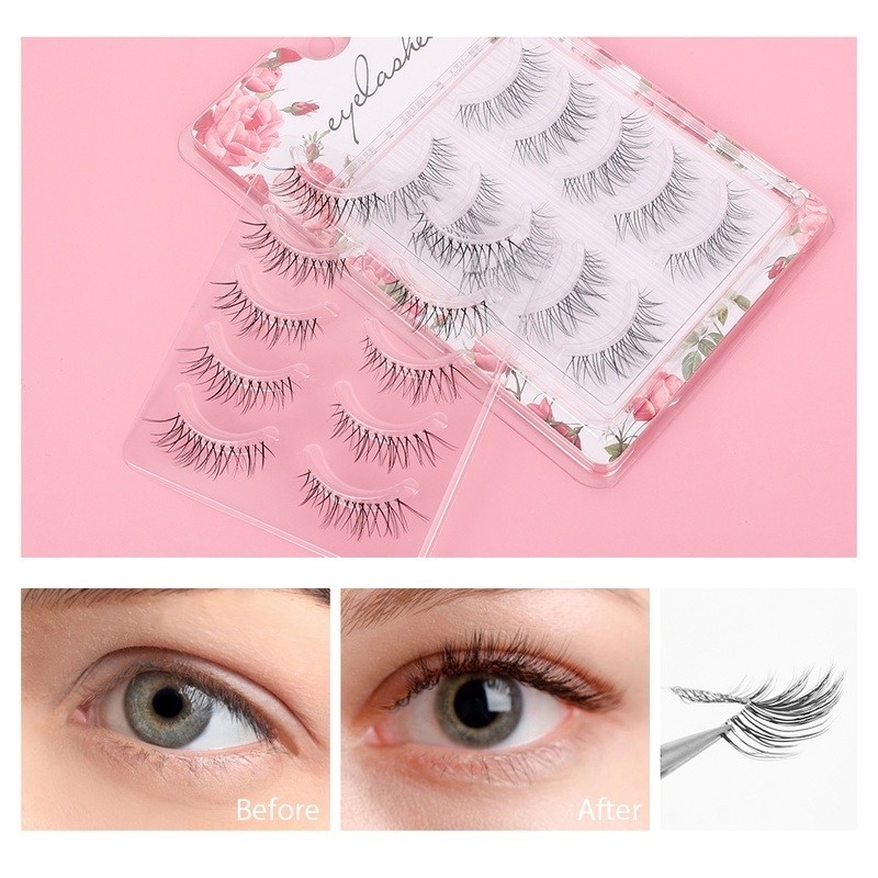 Set 5 Cặp Lông Mi Giả 3D Dày Cong Tự Nhiên Màu Đen Lâu Trôi