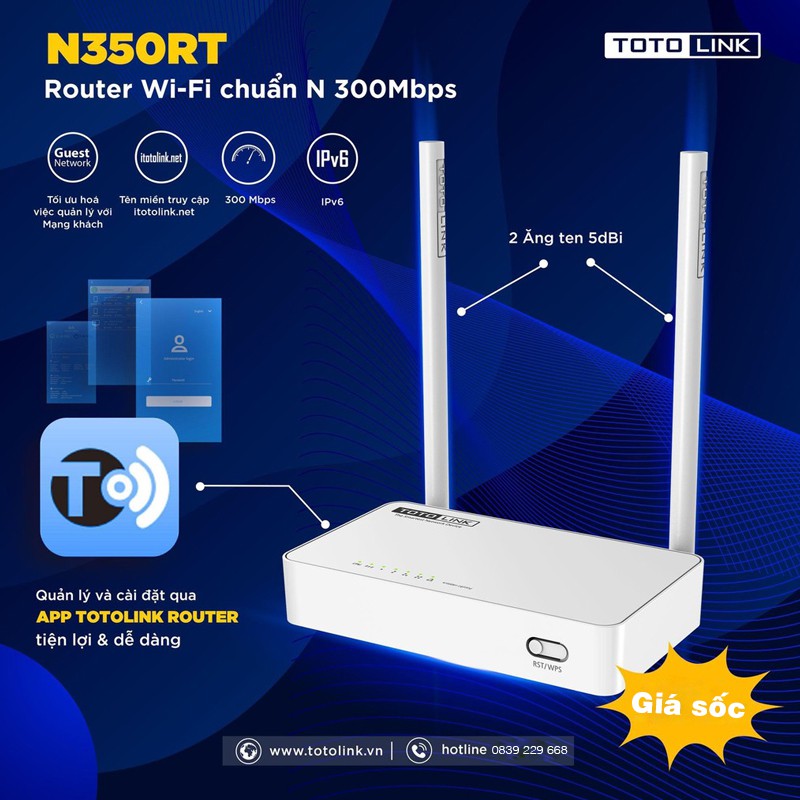 Bộ Phát Wifi Băng Tần Kép AC1200 TOTOLINK 4 Râu A720R, A3002RU 4 cổng LAN 1000Mb - N350RT 2 Râu 4 cổng LAN - Chính hãng