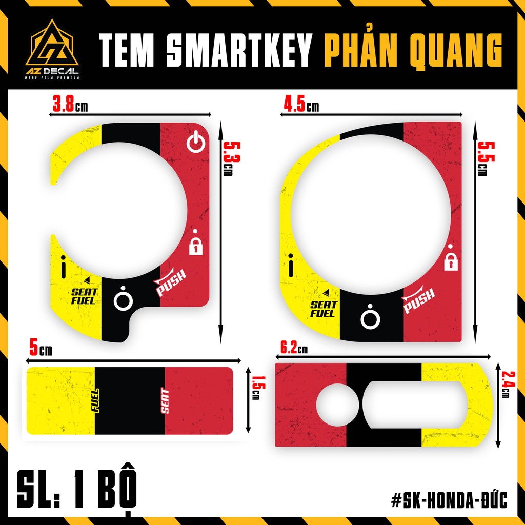 Tem Dán Smartkey Honda SH, SH Mode, Vision, Airblade, Vario,... | SK-HONDA-ĐỨC | Decal Phản Quang Dán Khóa Thông Minh
