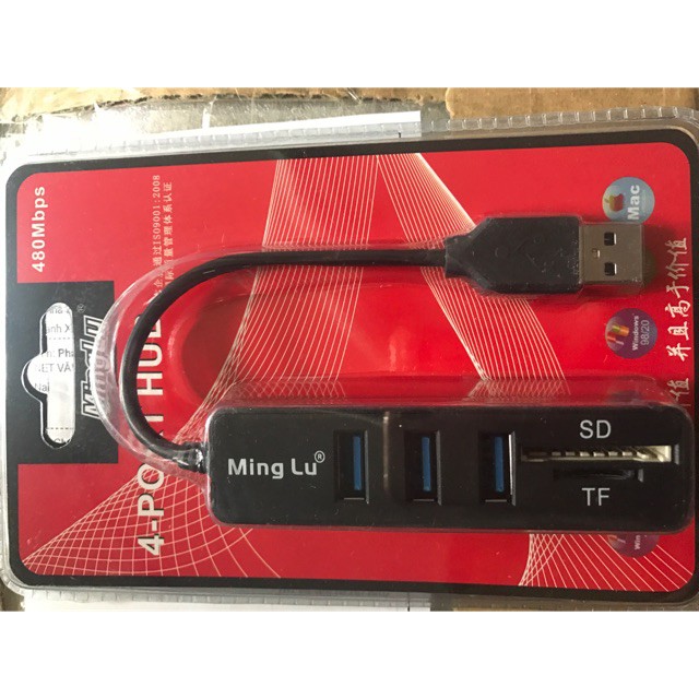 Hup usb minglu 3 port có khe đọc thẻ | Bộ chia usb