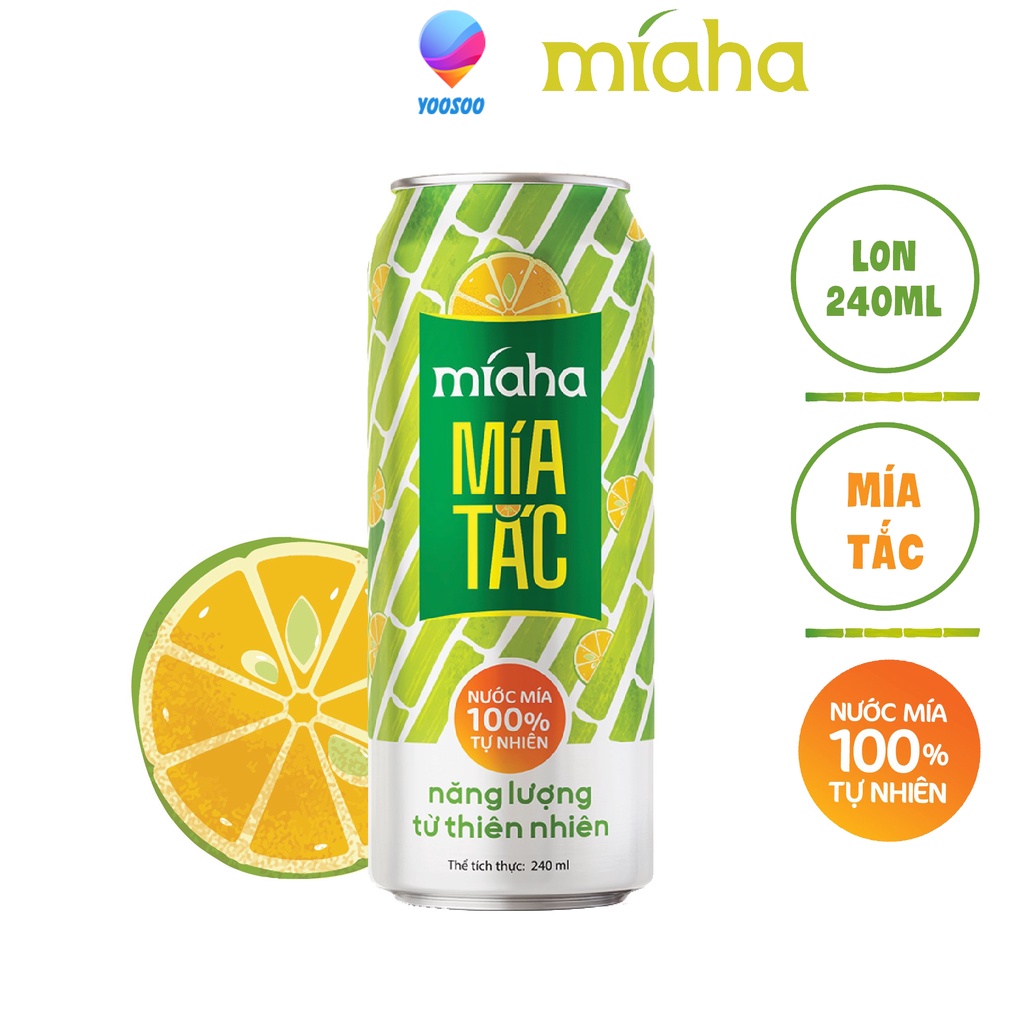 01 Thùng / 24 Lon Nước Mía Tự Nhiên MÍAHA Hương Vị Tắc/ Đào/ Táo Lựa Chọn dung tích 240ml/Lon - YOOSOO MALL