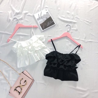 Áo hai dây bèo tầng nữ, kèm video, kiểu dáng tiểu thư bánh bèo Ulzzang - Freesize <55kg