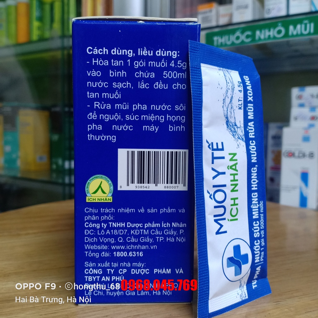 Muối Y Tế Ích Nhân tự pha - Hộp 20 gói - 1 gói pha với 500ml nước
