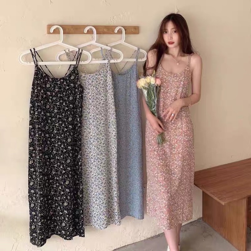 VÁY HAI DÂY HOA NHÍ ĐẦM HAI DÂY HOA NHÍ DÀI QUAI CÁCH ĐIỆU