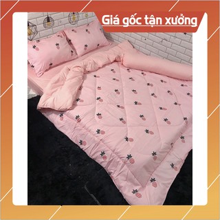 [HOT]Ga Trải Giường 5 Món (Hình Thật) Chần Bông Dứa Hồng Cotton M2*2M-M4*2M- M6*2M-M8*2M....