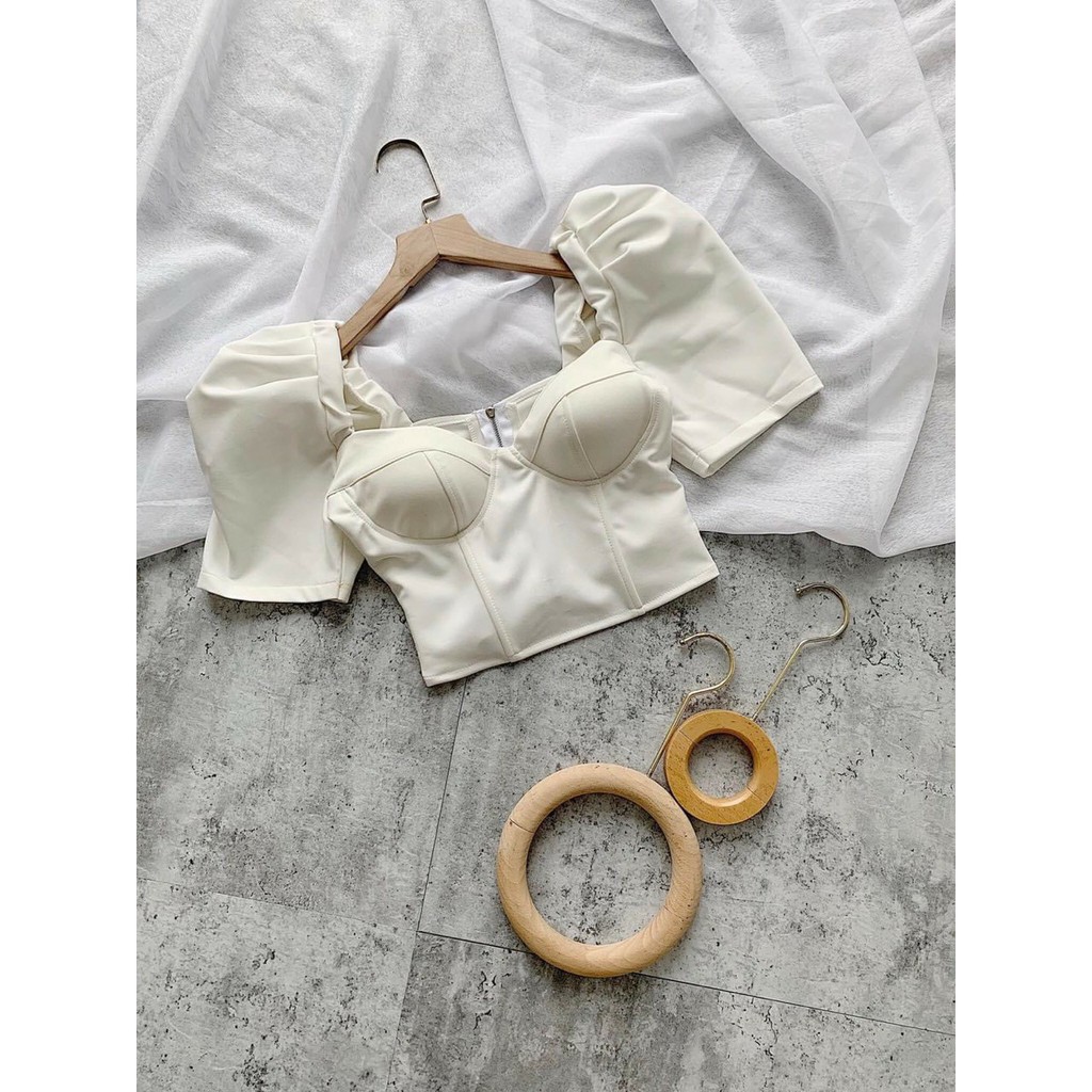 Áo Kiểu Crotop Borip Hot Trend Cổ Vuông Tay Phồng Dây Kéo Sau Lưng Phong Cách TTKXA0015