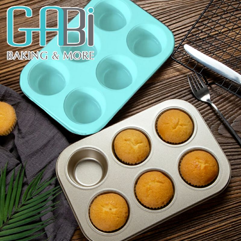 Khuôn cupcake 6 ô chống dính vàng/xanh