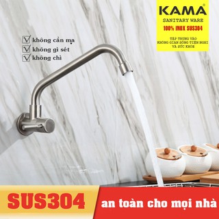 Vòi rửa chén bát lạnh KAMA RC05-L inox 304, gắn tường, thân thấp.