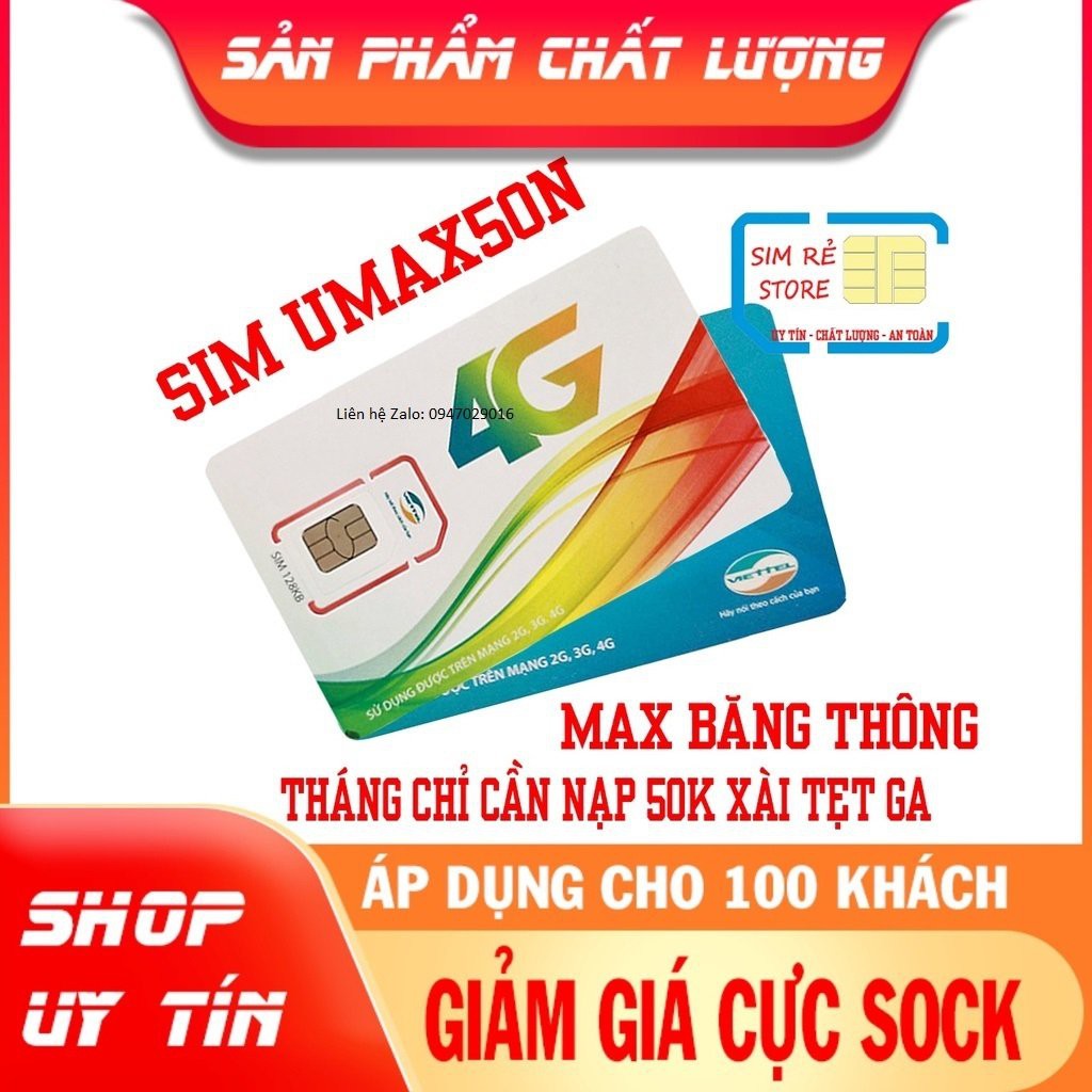 Sim 4G Vietel Umax50n Xem Phim,Chơi Game