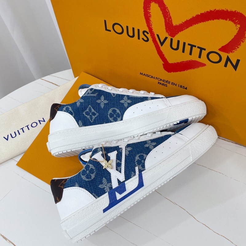 Giày thể thao nam và nữ thương hiệu Louis Vuitton LV da thật phối vải bò cao cấp
