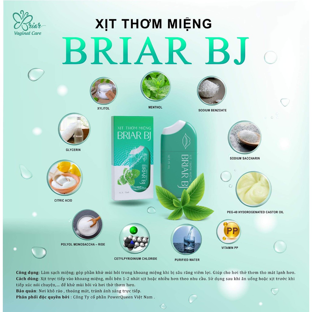 Xịt thơm miệng briar bj kháng khuẩn hương bạc hà the mát - chấm dứt hôi miệng