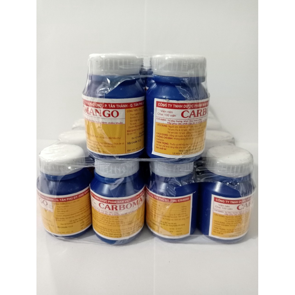 CARBOMANGO LỌ 100 VIÊN Hỗ trợ tiêu hóa trong trường hợp đau bụng, tiêu chảy, ăn không tiêu..