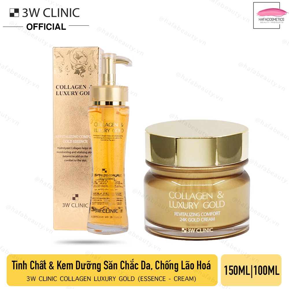 Bộ 2 sản phẩm dưỡng trắng, tái tạo da 3W Clinic Collagen Luxury Gold (Essence 150ml + Cream 100ml) _ 3WClinic Chính Hãng