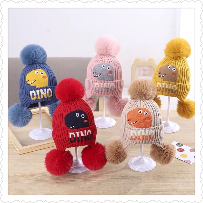 Mũ len chụp đầu 3 quả bông thêu dễ thương cho bé trai bé gái , phù hợp 5 tháng - 3 tuổi