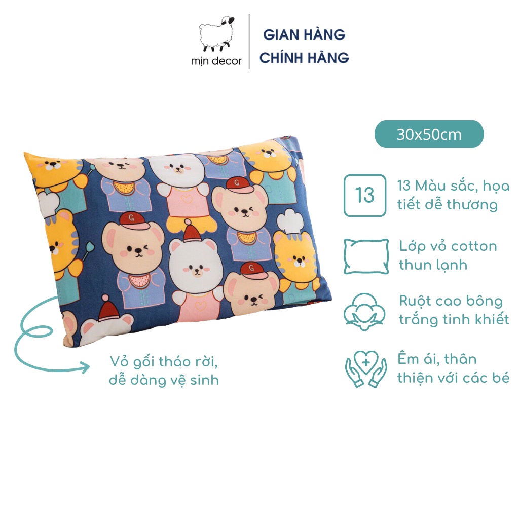 Gối cotton thun lạnh cho bé Mịn Decor họa tiết đa dạng thoáng mát