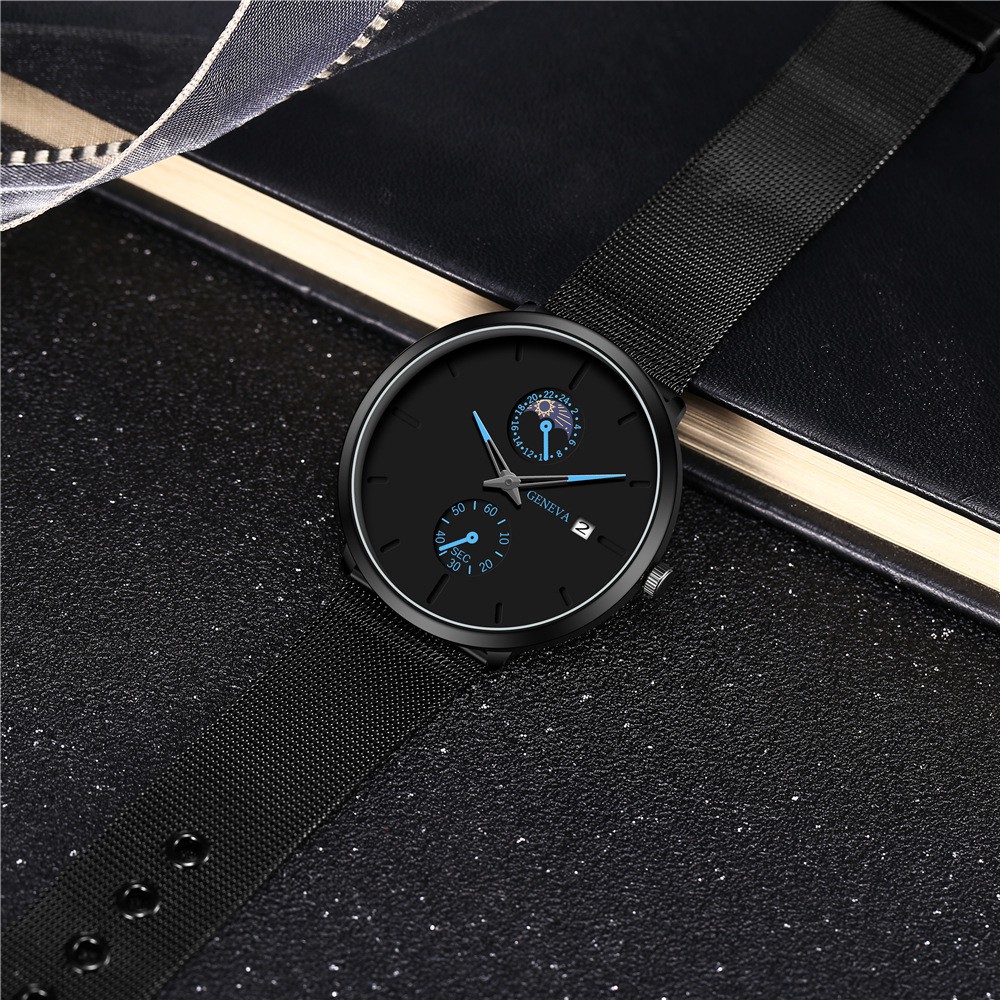 Đồng hồ nam dây lưới chính hãng GENEVA thời trang cao cấp kim dạ quang có lịch ngày | BigBuy360 - bigbuy360.vn