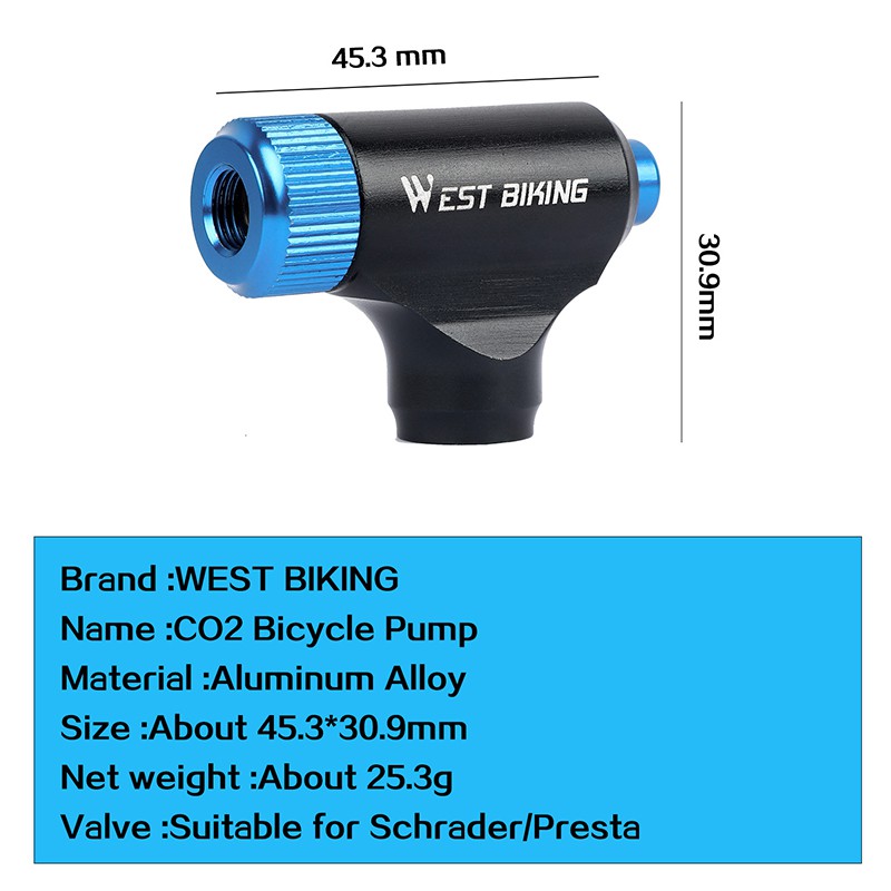Bơm xe đạp WEST BIKING CO2 bằng hợp kim nhôm có van presta chuyên dụng