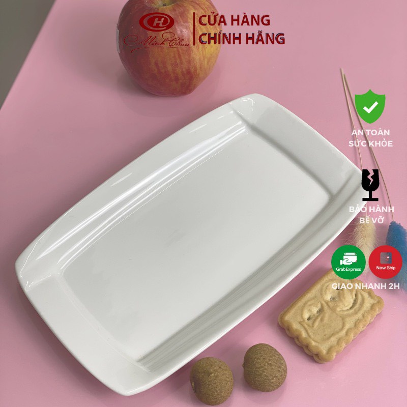 Đĩa Chữ Nhật Bầu Trắng Trơn SN1830 - Sannai - Vỡ 1 Đổi 1