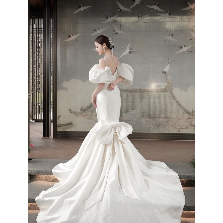 [Aishang Xinh Đẹp] Kẹp Tóc Phối Ren Tua Rua Màu Trắng Phong Cách Hàn Quốc Cho Cô Dâu