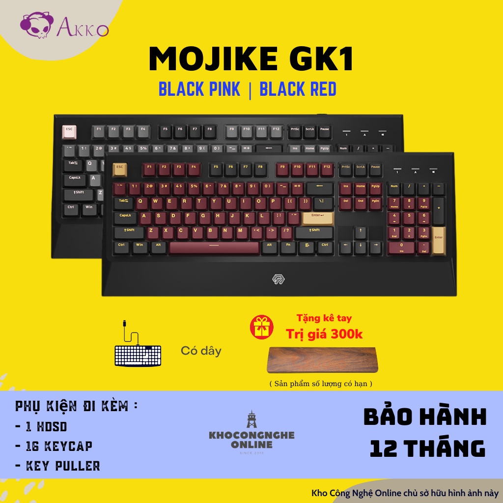 Bàn phím cơ Mojike GK1 Black Red | Black Pink (AKKO sw v2 / LED trắng)