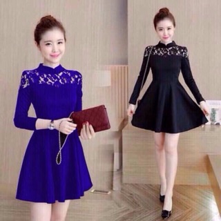 Đầm xoè phối ren tay dài