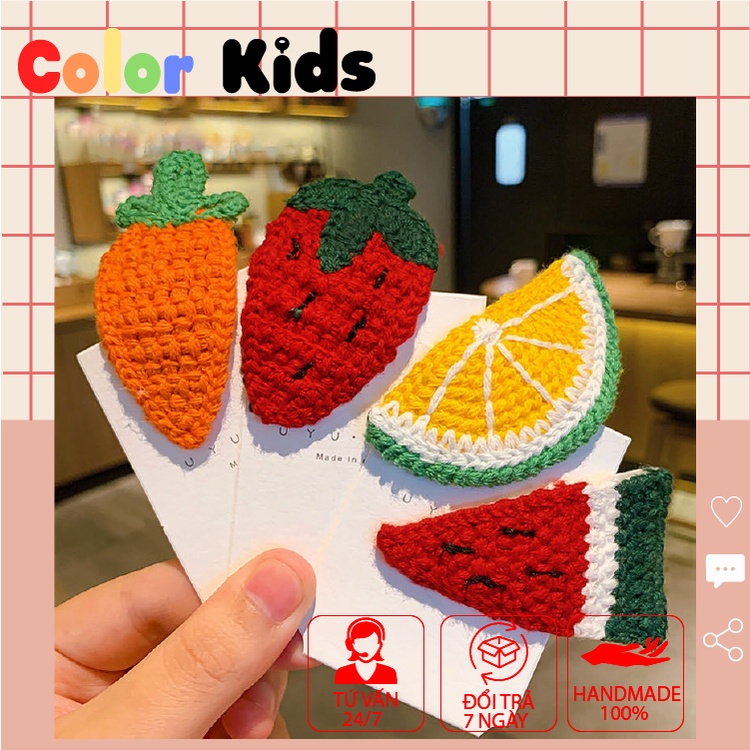 Kẹp tóc cho bé gái, set 5 cái phong cách Hàn Quốc hình hoa quả dễ thương nhiều màu handmade Color Kids.